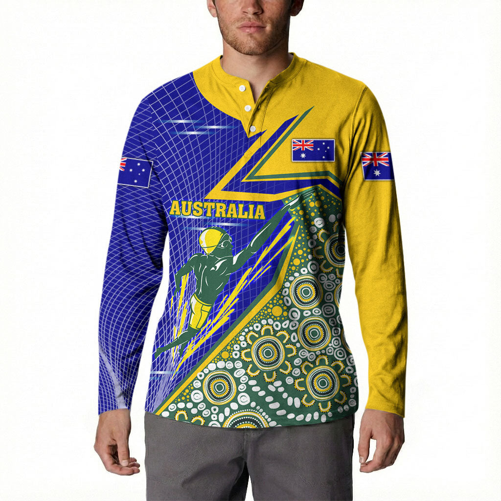 Personalized Australia Swimming Athlete Button Sweatshirt Aboriginal Dot Pattern Competitive Swimmer Patriotic