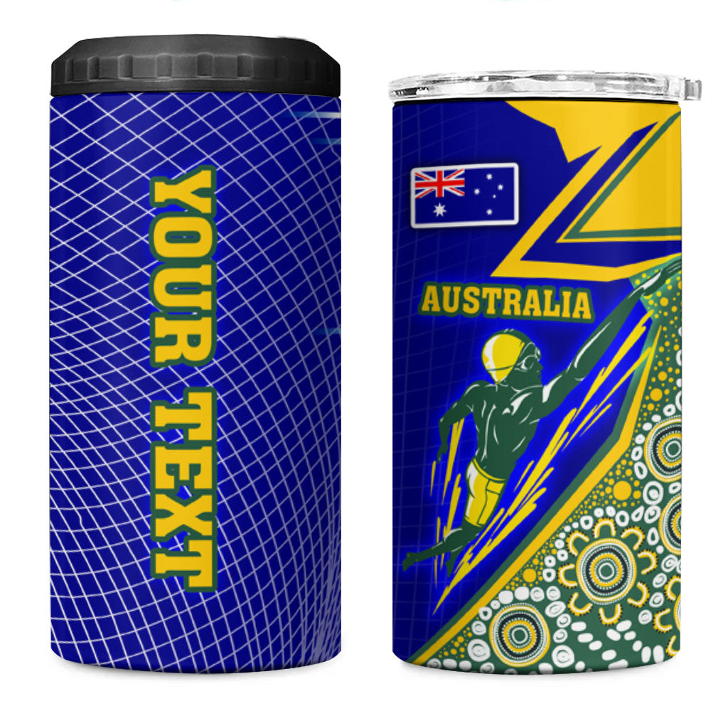 Personalized Australia Swimming Athlete 4 in 1 Can Cooler Tumbler Aboriginal Dot Pattern Competitive Swimmer Patriotic