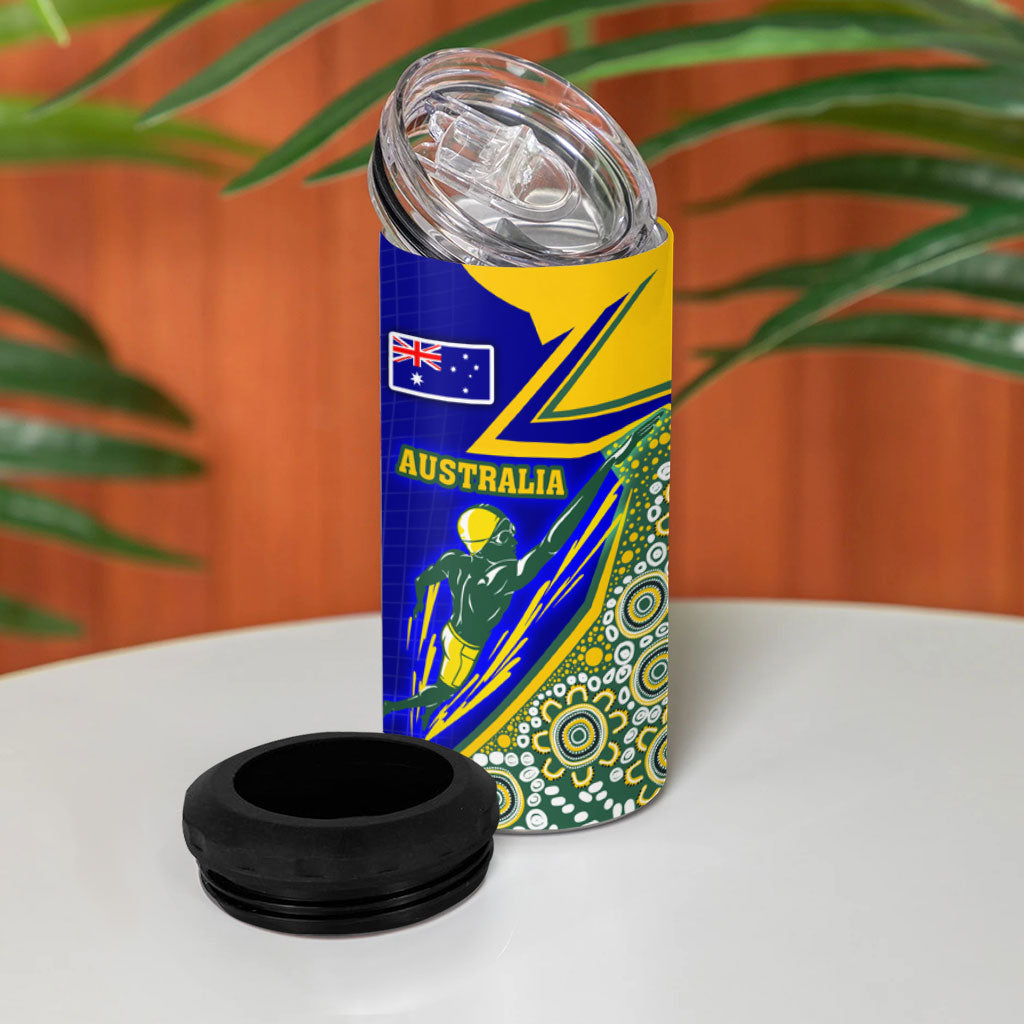 Personalized Australia Swimming Athlete 4 in 1 Can Cooler Tumbler Aboriginal Dot Pattern Competitive Swimmer Patriotic