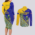 Personalized Australia Swimming Athlete Couples Matching Long Sleeve Bodycon Dress and Long Sleeve Button Shirt Aboriginal Dot Pattern Competitive Swimmer Patriotic