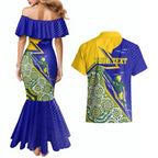 Personalized Australia Swimming Athlete Couples Matching Mermaid Dress and Hawaiian Shirt Aboriginal Dot Pattern Competitive Swimmer Patriotic