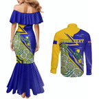 Personalized Australia Swimming Athlete Couples Matching Mermaid Dress and Long Sleeve Button Shirt Aboriginal Dot Pattern Competitive Swimmer Patriotic