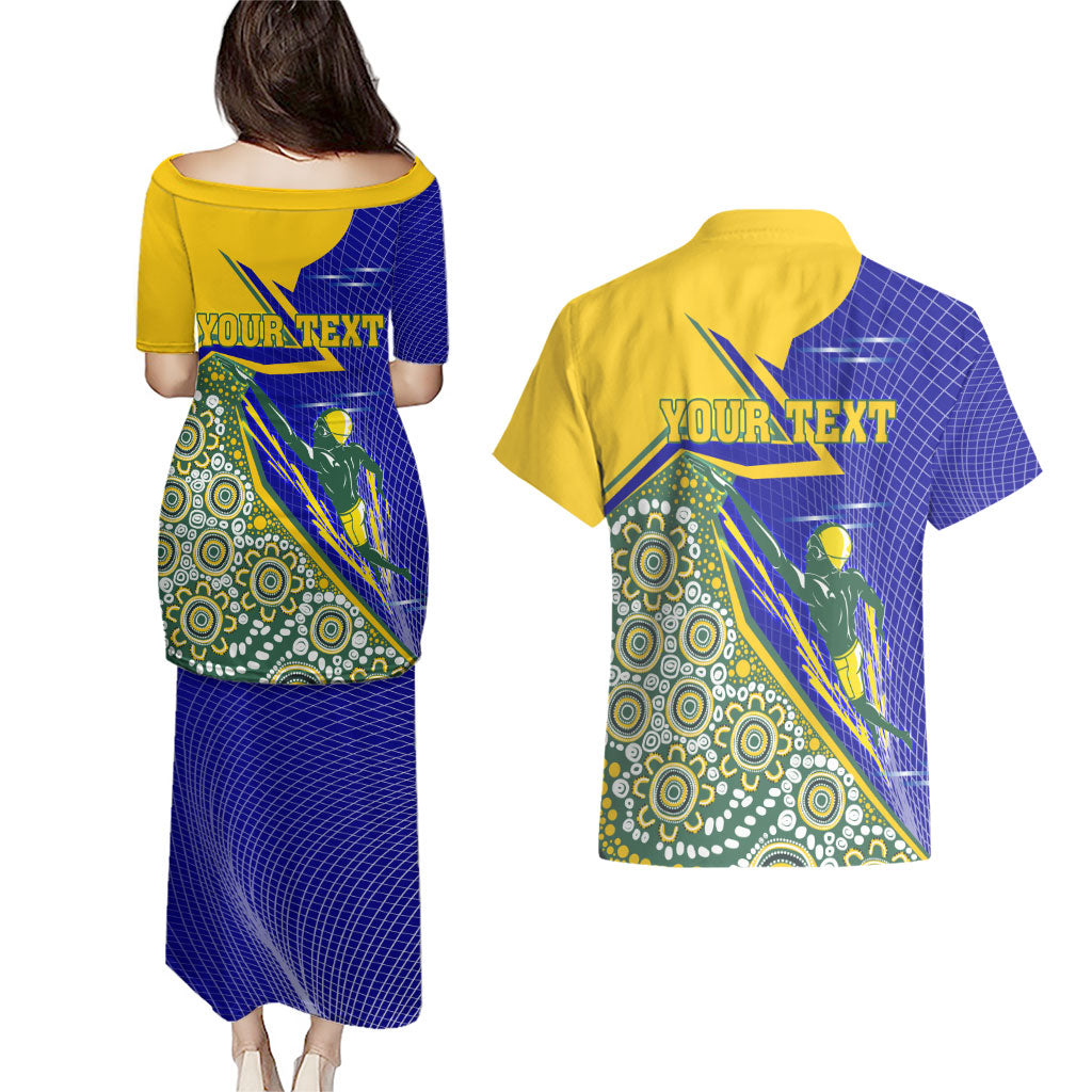 Personalized Australia Swimming Athlete Couples Matching Puletasi and Hawaiian Shirt Aboriginal Dot Pattern Competitive Swimmer Patriotic
