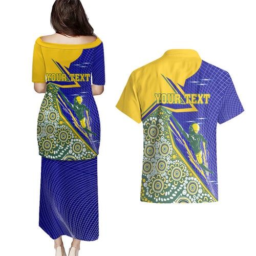 Personalized Australia Swimming Athlete Couples Matching Puletasi and Hawaiian Shirt Aboriginal Dot Pattern Competitive Swimmer Patriotic