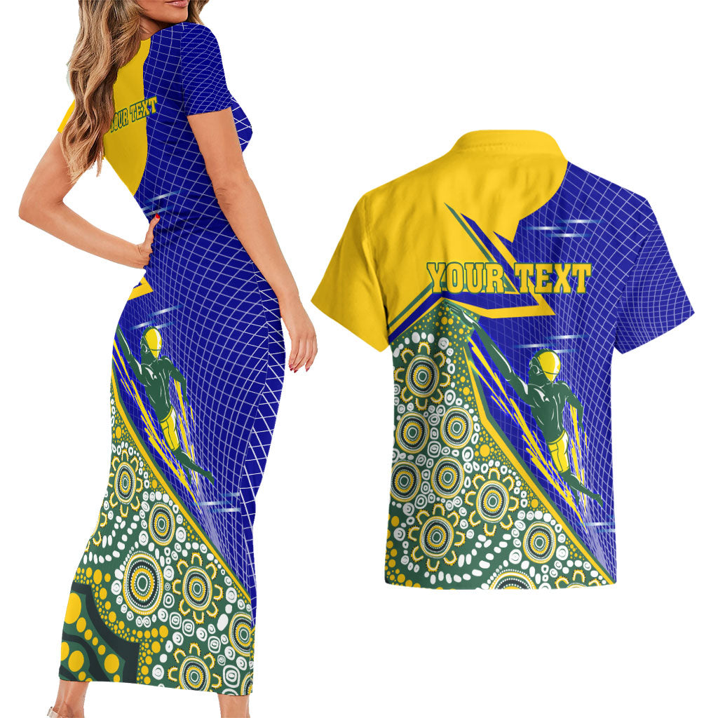 Personalized Australia Swimming Athlete Couples Matching Short Sleeve Bodycon Dress and Hawaiian Shirt Aboriginal Dot Pattern Competitive Swimmer Patriotic