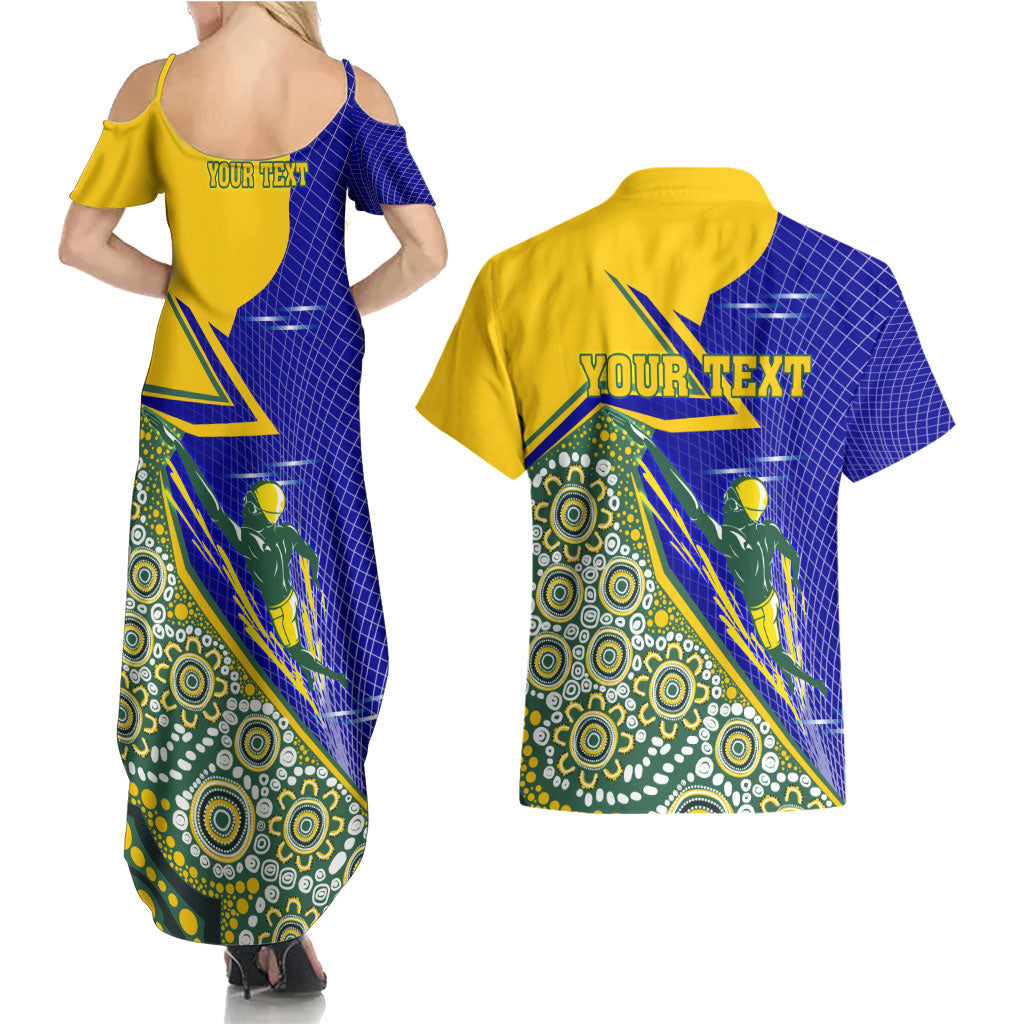 Personalized Australia Swimming Athlete Couples Matching Summer Maxi Dress and Hawaiian Shirt Aboriginal Dot Pattern Competitive Swimmer Patriotic