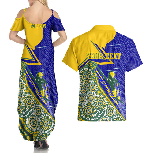 Personalized Australia Swimming Athlete Couples Matching Summer Maxi Dress and Hawaiian Shirt Aboriginal Dot Pattern Competitive Swimmer Patriotic