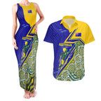 Personalized Australia Swimming Athlete Couples Matching Tank Maxi Dress and Hawaiian Shirt Aboriginal Dot Pattern Competitive Swimmer Patriotic