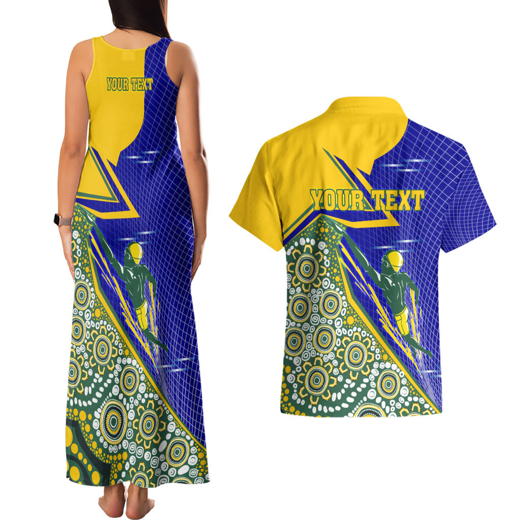 Personalized Australia Swimming Athlete Couples Matching Tank Maxi Dress and Hawaiian Shirt Aboriginal Dot Pattern Competitive Swimmer Patriotic