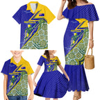 Personalized Australia Swimming Athlete Family Matching Mermaid Dress and Hawaiian Shirt Aboriginal Dot Pattern Competitive Swimmer Patriotic