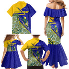 Personalized Australia Swimming Athlete Family Matching Mermaid Dress and Hawaiian Shirt Aboriginal Dot Pattern Competitive Swimmer Patriotic