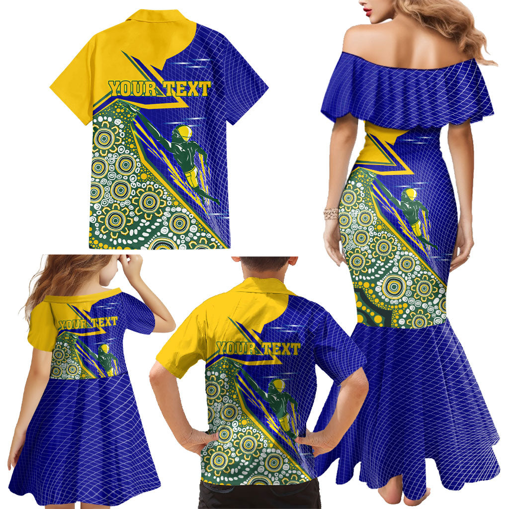 Personalized Australia Swimming Athlete Family Matching Mermaid Dress and Hawaiian Shirt Aboriginal Dot Pattern Competitive Swimmer Patriotic
