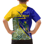 Personalized Australia Swimming Athlete Family Matching Off The Shoulder Long Sleeve Dress and Hawaiian Shirt Aboriginal Dot Pattern Competitive Swimmer Patriotic