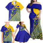 Personalized Australia Swimming Athlete Family Matching Off Shoulder Maxi Dress and Hawaiian Shirt Aboriginal Dot Pattern Competitive Swimmer Patriotic