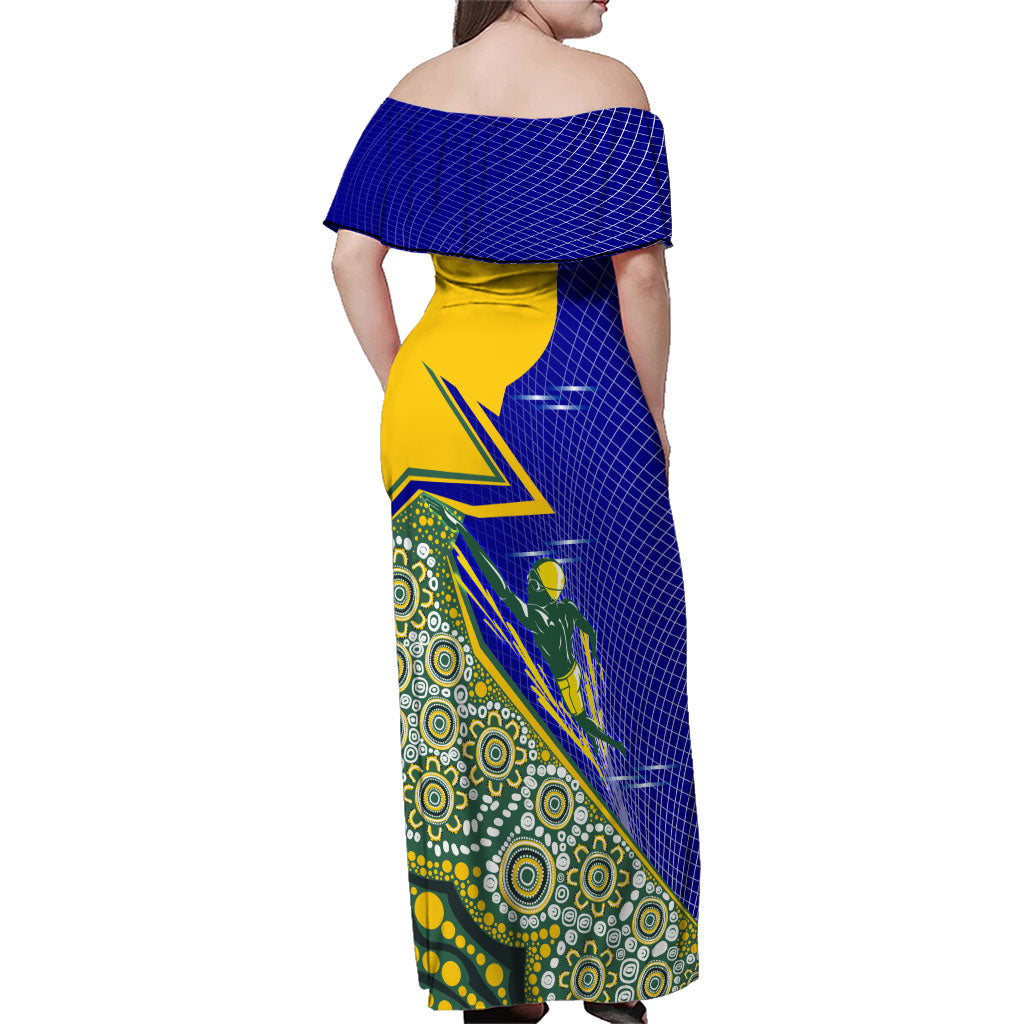 Personalized Australia Swimming Athlete Family Matching Off Shoulder Maxi Dress and Hawaiian Shirt Aboriginal Dot Pattern Competitive Swimmer Patriotic