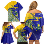 Personalized Australia Swimming Athlete Family Matching Off Shoulder Short Dress and Hawaiian Shirt Aboriginal Dot Pattern Competitive Swimmer Patriotic
