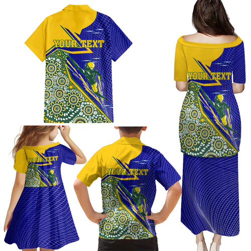 Personalized Australia Swimming Athlete Family Matching Puletasi and Hawaiian Shirt Aboriginal Dot Pattern Competitive Swimmer Patriotic