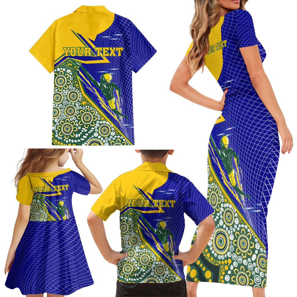 Personalized Australia Swimming Athlete Family Matching Short Sleeve Bodycon Dress and Hawaiian Shirt Aboriginal Dot Pattern Competitive Swimmer Patriotic