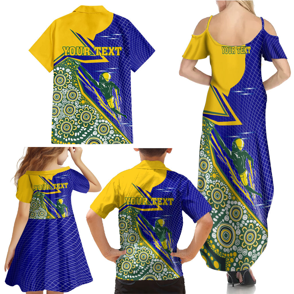 Personalized Australia Swimming Athlete Family Matching Summer Maxi Dress and Hawaiian Shirt Aboriginal Dot Pattern Competitive Swimmer Patriotic