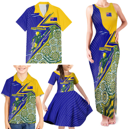 Personalized Australia Swimming Athlete Family Matching Tank Maxi Dress and Hawaiian Shirt Aboriginal Dot Pattern Competitive Swimmer Patriotic