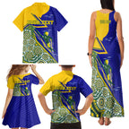 Personalized Australia Swimming Athlete Family Matching Tank Maxi Dress and Hawaiian Shirt Aboriginal Dot Pattern Competitive Swimmer Patriotic