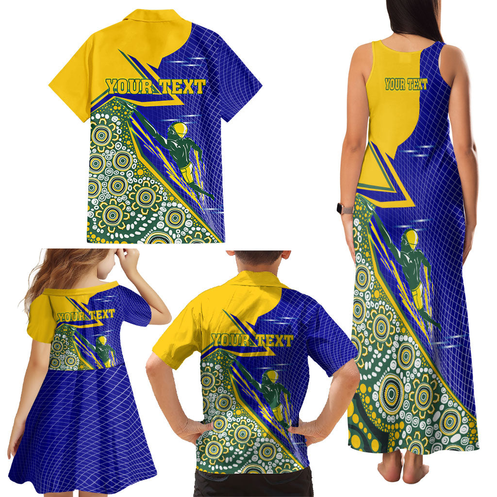 Personalized Australia Swimming Athlete Family Matching Tank Maxi Dress and Hawaiian Shirt Aboriginal Dot Pattern Competitive Swimmer Patriotic