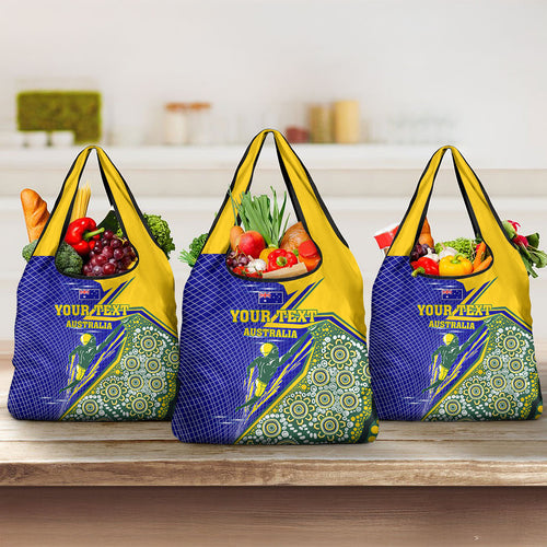 Personalized Australia Swimming Athlete Grocery Bag Aboriginal Dot Pattern Competitive Swimmer Patriotic
