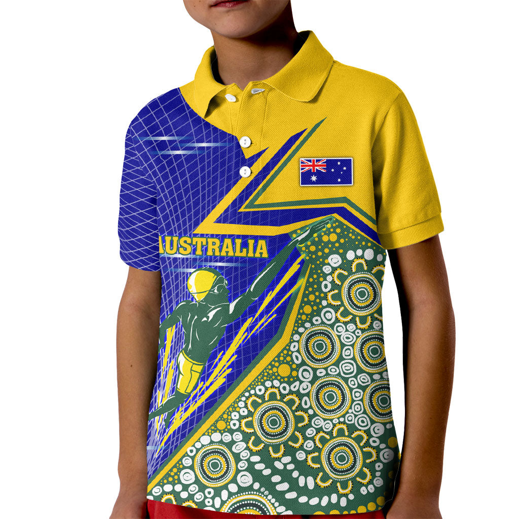 Personalized Australia Swimming Athlete Kid Polo Shirt Aboriginal Dot Pattern Competitive Swimmer Patriotic