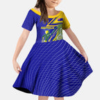 Personalized Australia Swimming Athlete Kid Short Sleeve Dress Aboriginal Dot Pattern Competitive Swimmer Patriotic