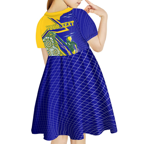 Personalized Australia Swimming Athlete Kid Short Sleeve Dress Aboriginal Dot Pattern Competitive Swimmer Patriotic