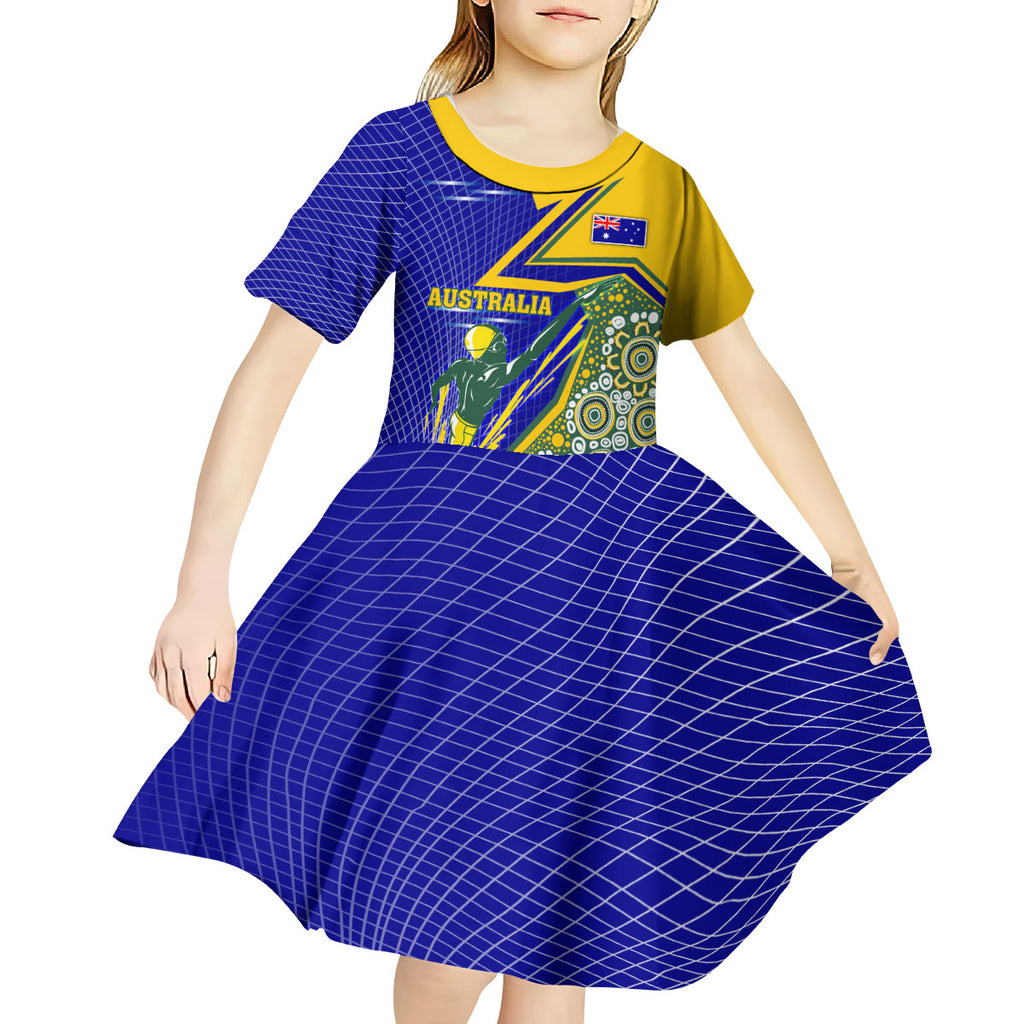 Personalized Australia Swimming Athlete Kid Short Sleeve Dress Aboriginal Dot Pattern Competitive Swimmer Patriotic