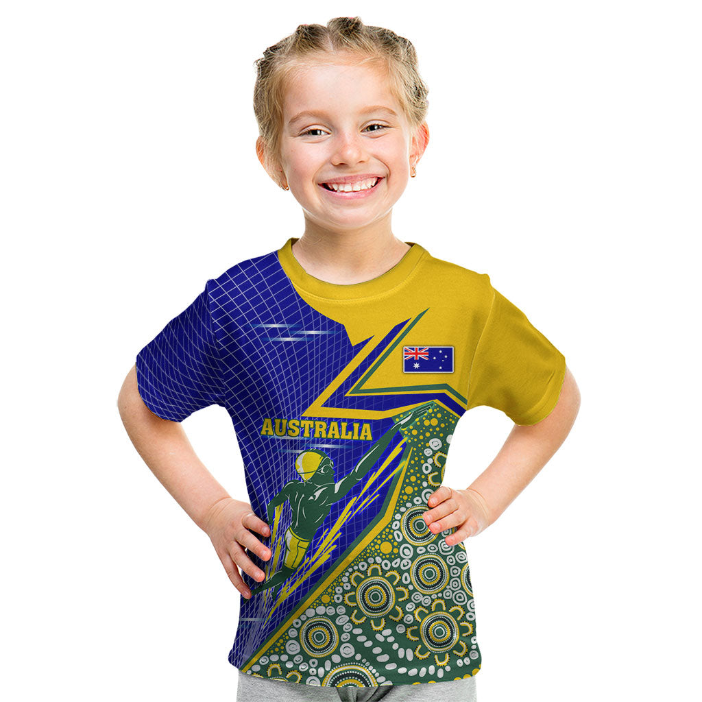 Personalized Australia Swimming Athlete Kid T Shirt Aboriginal Dot Pattern Competitive Swimmer Patriotic