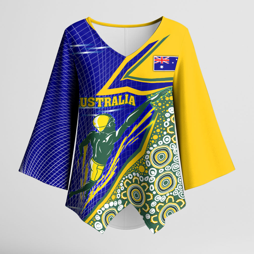 Personalized Australia Swimming Athlete Kimono Sleeve Blouse Aboriginal Dot Pattern Competitive Swimmer Patriotic