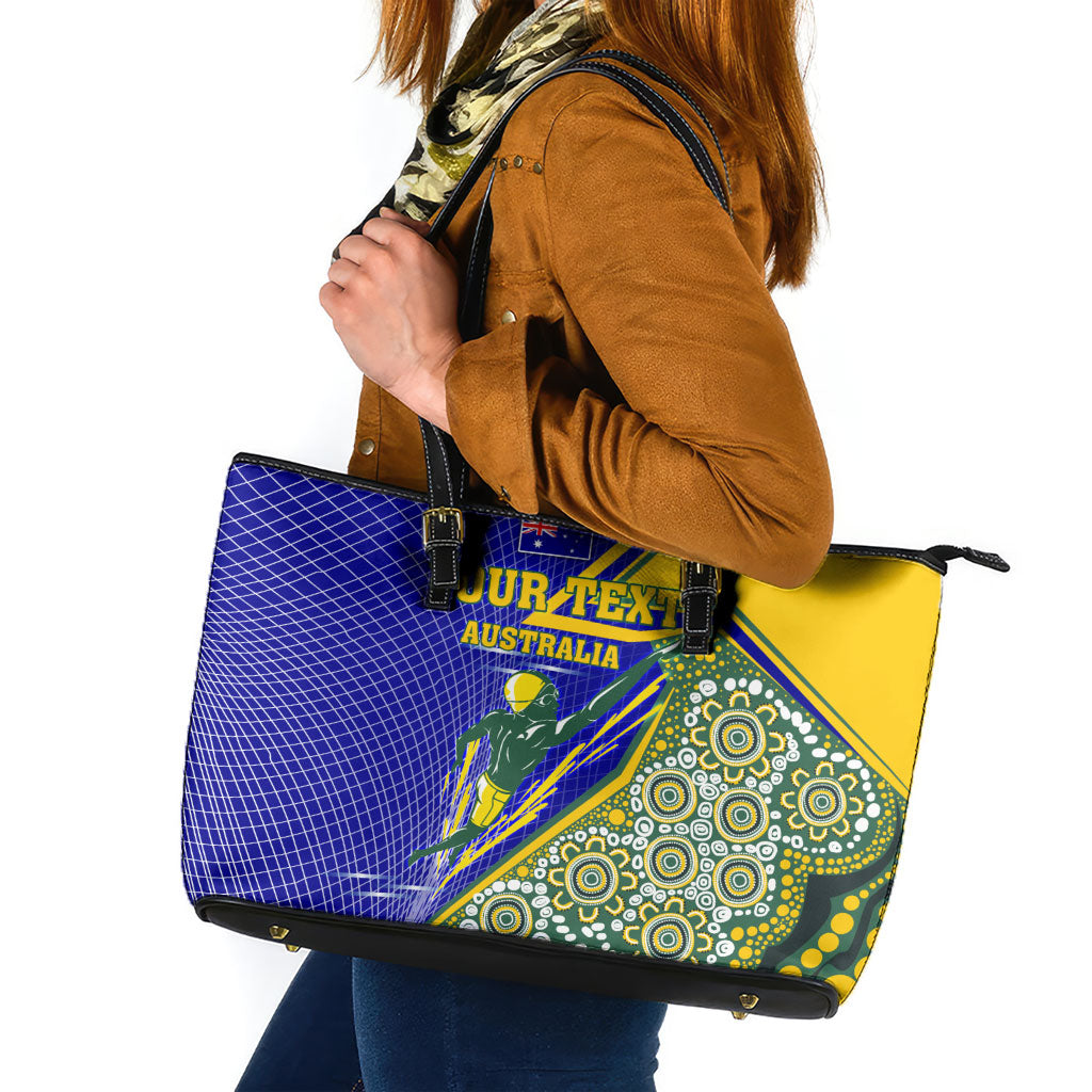 Personalized Australia Swimming Athlete Leather Tote Bag Aboriginal Dot Pattern Competitive Swimmer Patriotic