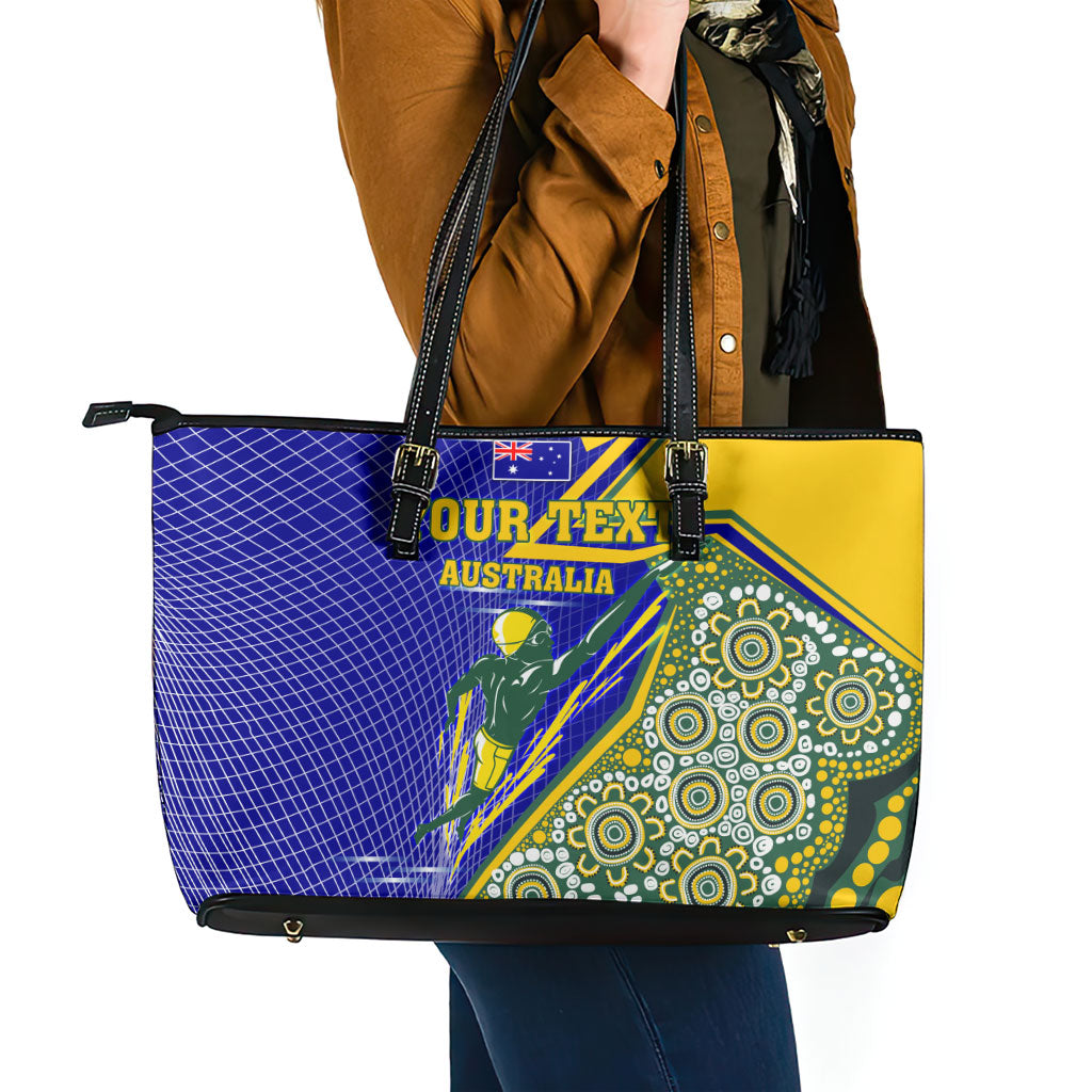 Personalized Australia Swimming Athlete Leather Tote Bag Aboriginal Dot Pattern Competitive Swimmer Patriotic