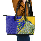 Personalized Australia Swimming Athlete Leather Tote Bag Aboriginal Dot Pattern Competitive Swimmer Patriotic