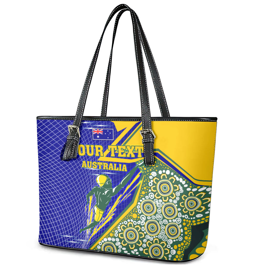 Personalized Australia Swimming Athlete Leather Tote Bag Aboriginal Dot Pattern Competitive Swimmer Patriotic