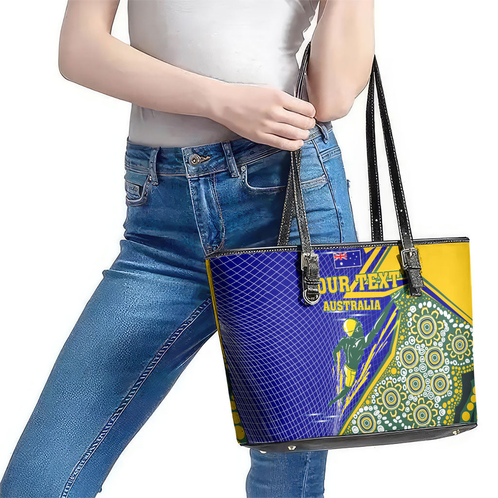 Personalized Australia Swimming Athlete Leather Tote Bag Aboriginal Dot Pattern Competitive Swimmer Patriotic