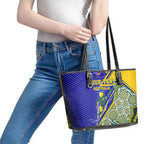 Personalized Australia Swimming Athlete Leather Tote Bag Aboriginal Dot Pattern Competitive Swimmer Patriotic