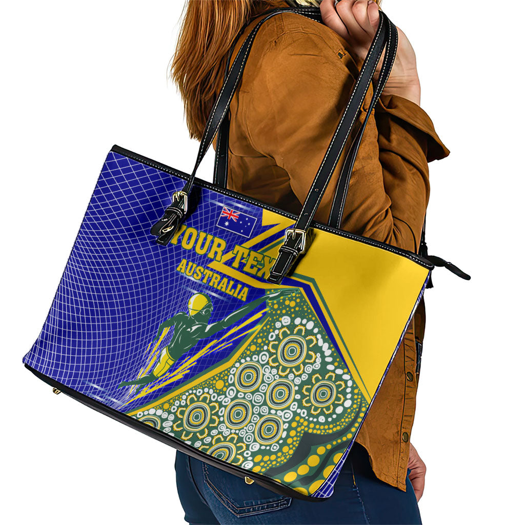 Personalized Australia Swimming Athlete Leather Tote Bag Aboriginal Dot Pattern Competitive Swimmer Patriotic