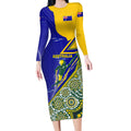 Personalized Australia Swimming Athlete Long Sleeve Bodycon Dress Aboriginal Dot Pattern Competitive Swimmer Patriotic
