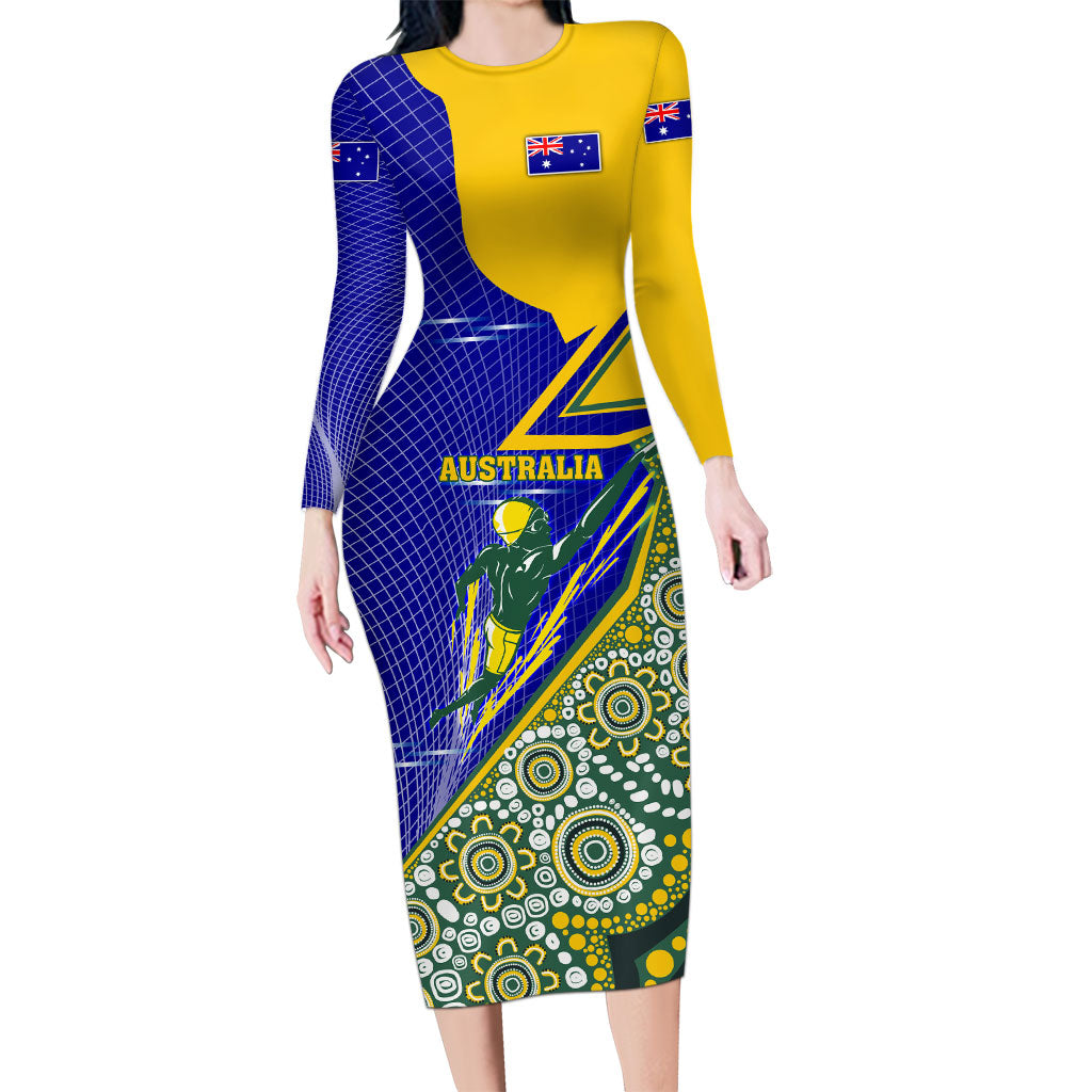 Personalized Australia Swimming Athlete Long Sleeve Bodycon Dress Aboriginal Dot Pattern Competitive Swimmer Patriotic