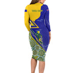 Personalized Australia Swimming Athlete Long Sleeve Bodycon Dress Aboriginal Dot Pattern Competitive Swimmer Patriotic