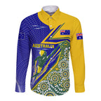 Personalized Australia Swimming Athlete Long Sleeve Button Shirt Aboriginal Dot Pattern Competitive Swimmer Patriotic