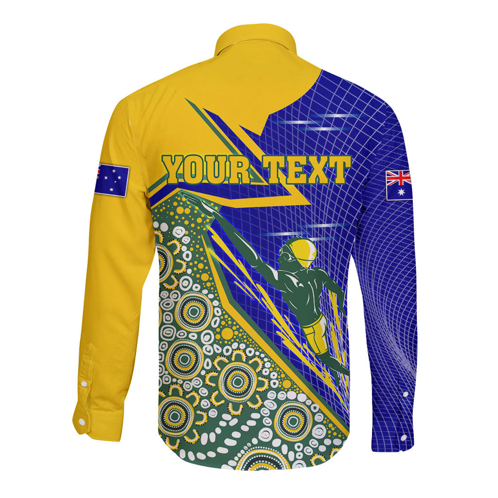 Personalized Australia Swimming Athlete Long Sleeve Button Shirt Aboriginal Dot Pattern Competitive Swimmer Patriotic