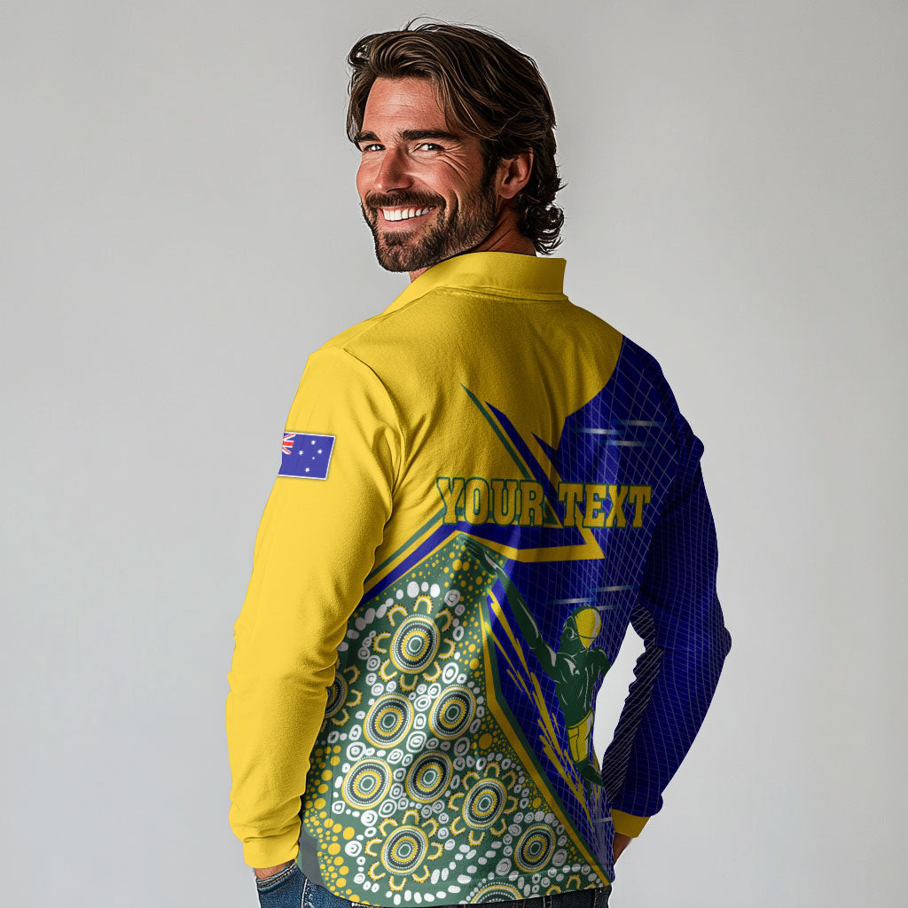 Personalized Australia Swimming Athlete Long Sleeve Polo Shirt Aboriginal Dot Pattern Competitive Swimmer Patriotic