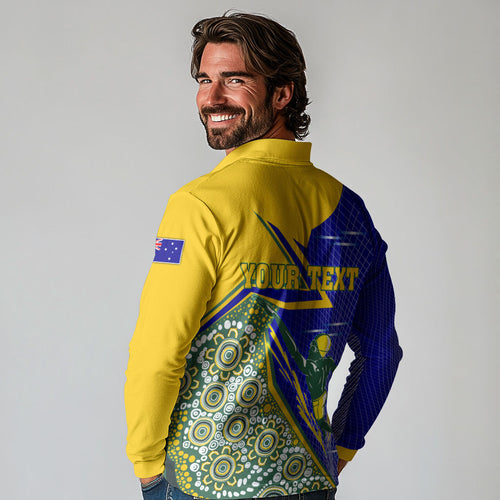 Personalized Australia Swimming Athlete Long Sleeve Polo Shirt Aboriginal Dot Pattern Competitive Swimmer Patriotic