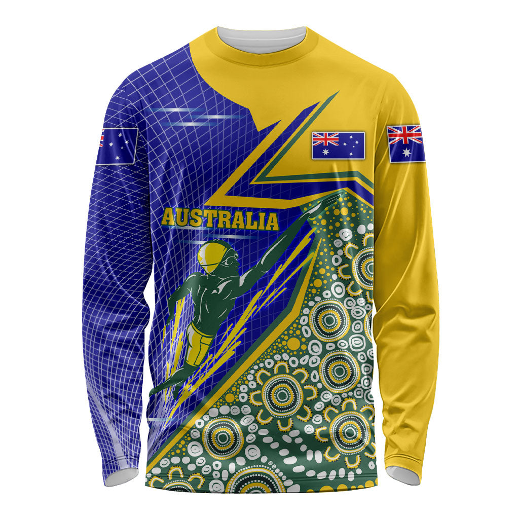 Personalized Australia Swimming Athlete Long Sleeve Shirt Aboriginal Dot Pattern Competitive Swimmer Patriotic