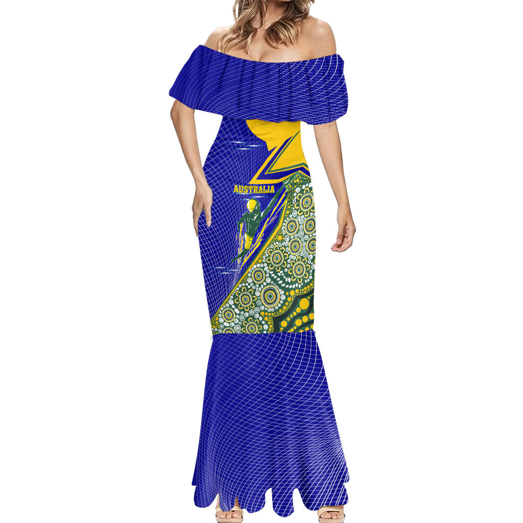 Personalized Australia Swimming Athlete Mermaid Dress Aboriginal Dot Pattern Competitive Swimmer Patriotic
