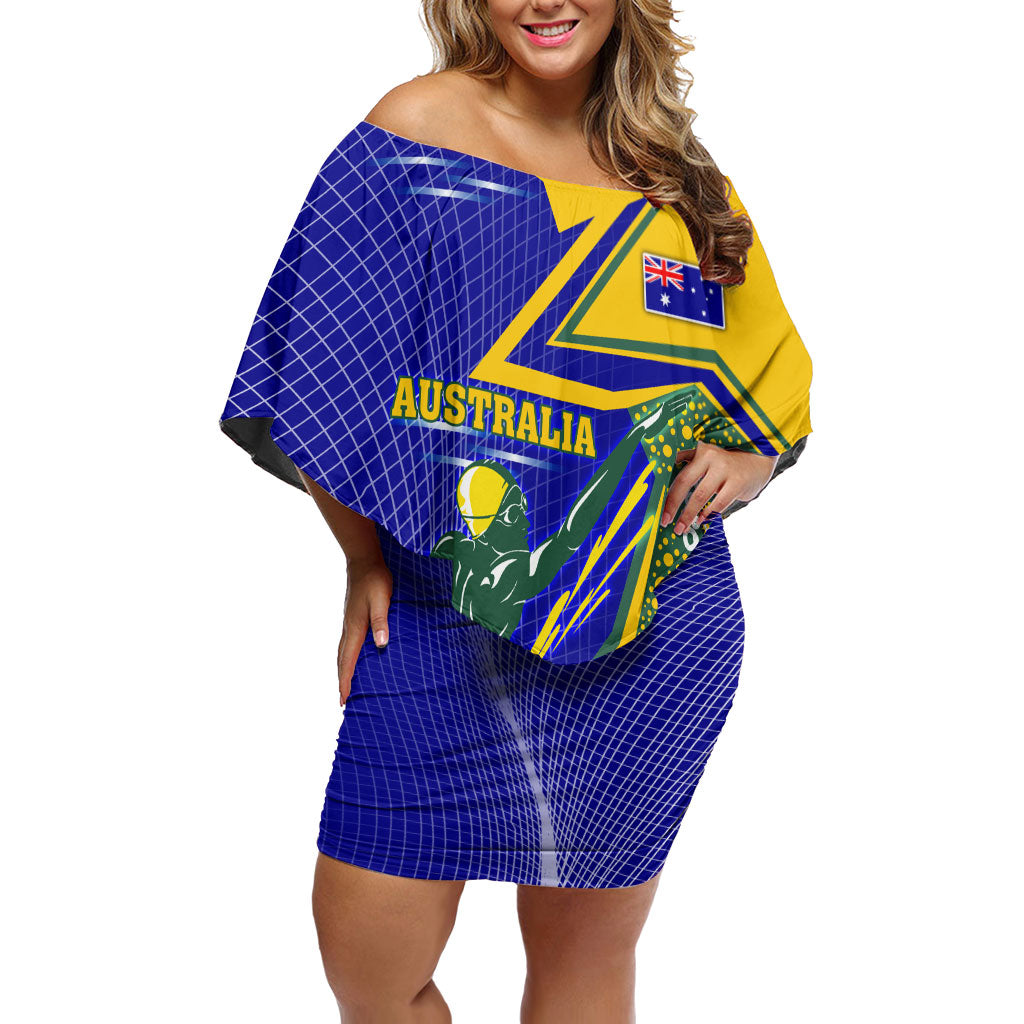 Personalized Australia Swimming Athlete Off Shoulder Short Dress Aboriginal Dot Pattern Competitive Swimmer Patriotic